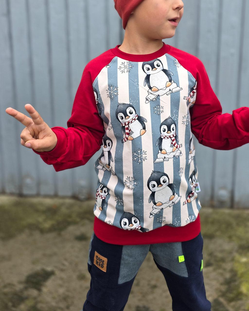 Winter-Stoffbundle Pinguin rot
