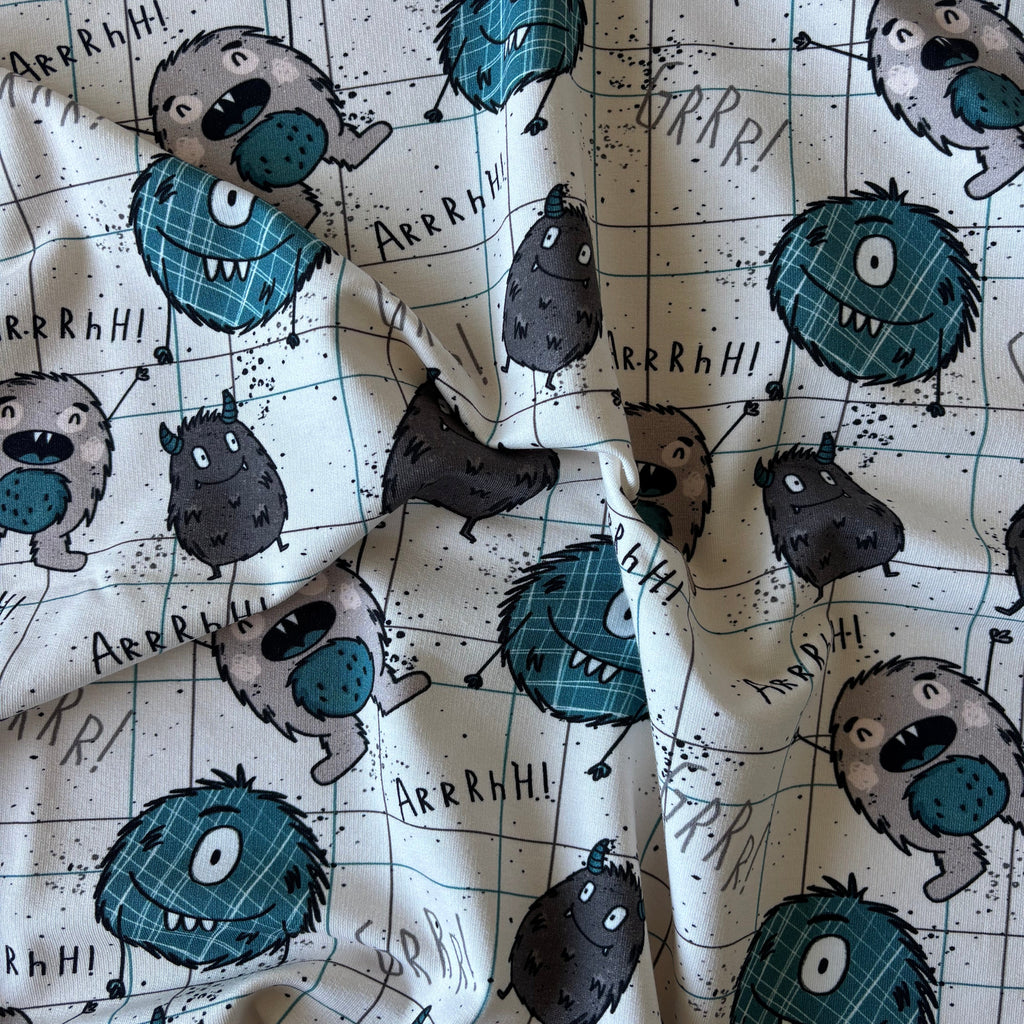 French Terry, Mini Monster, blau