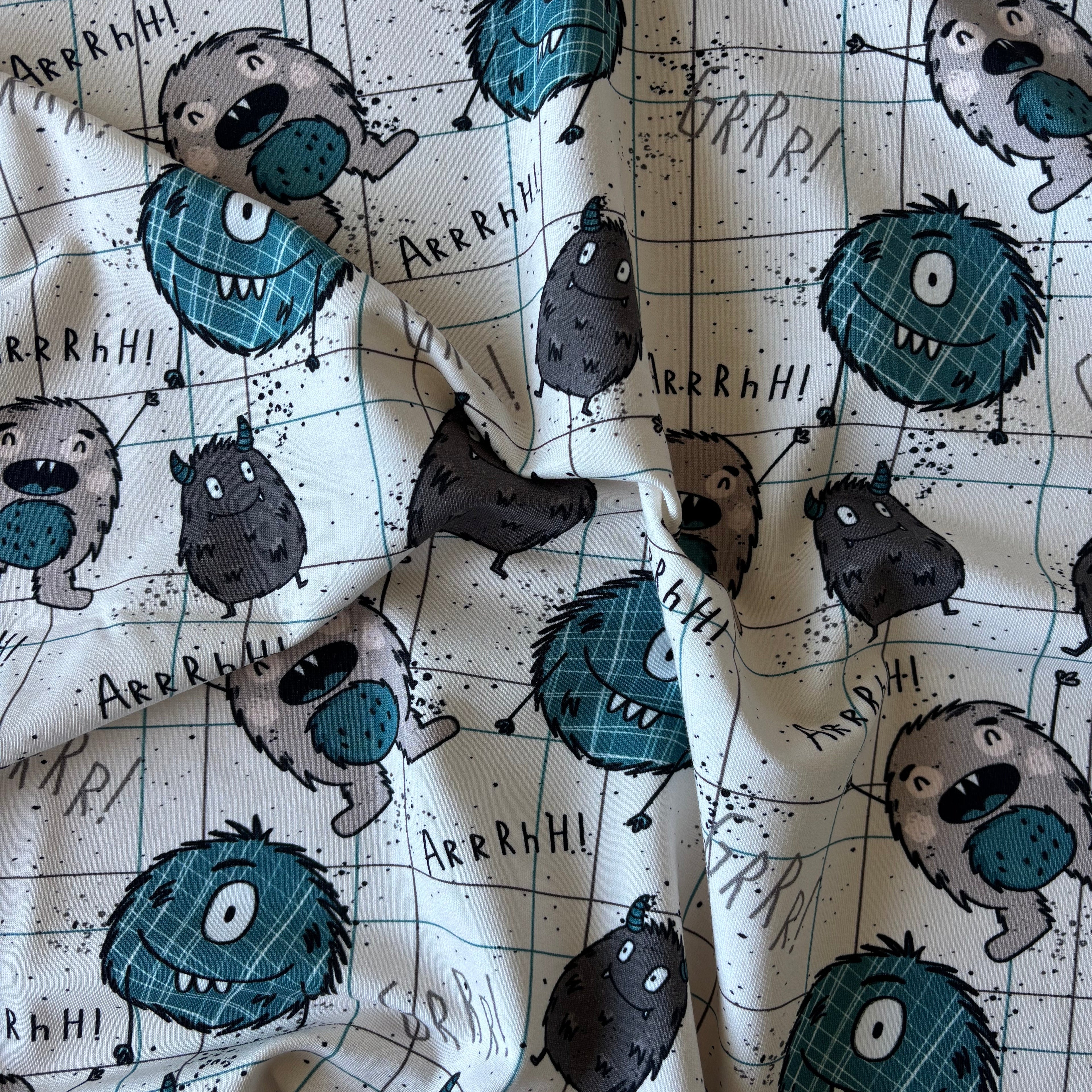 French Terry, Mini Monster, blau