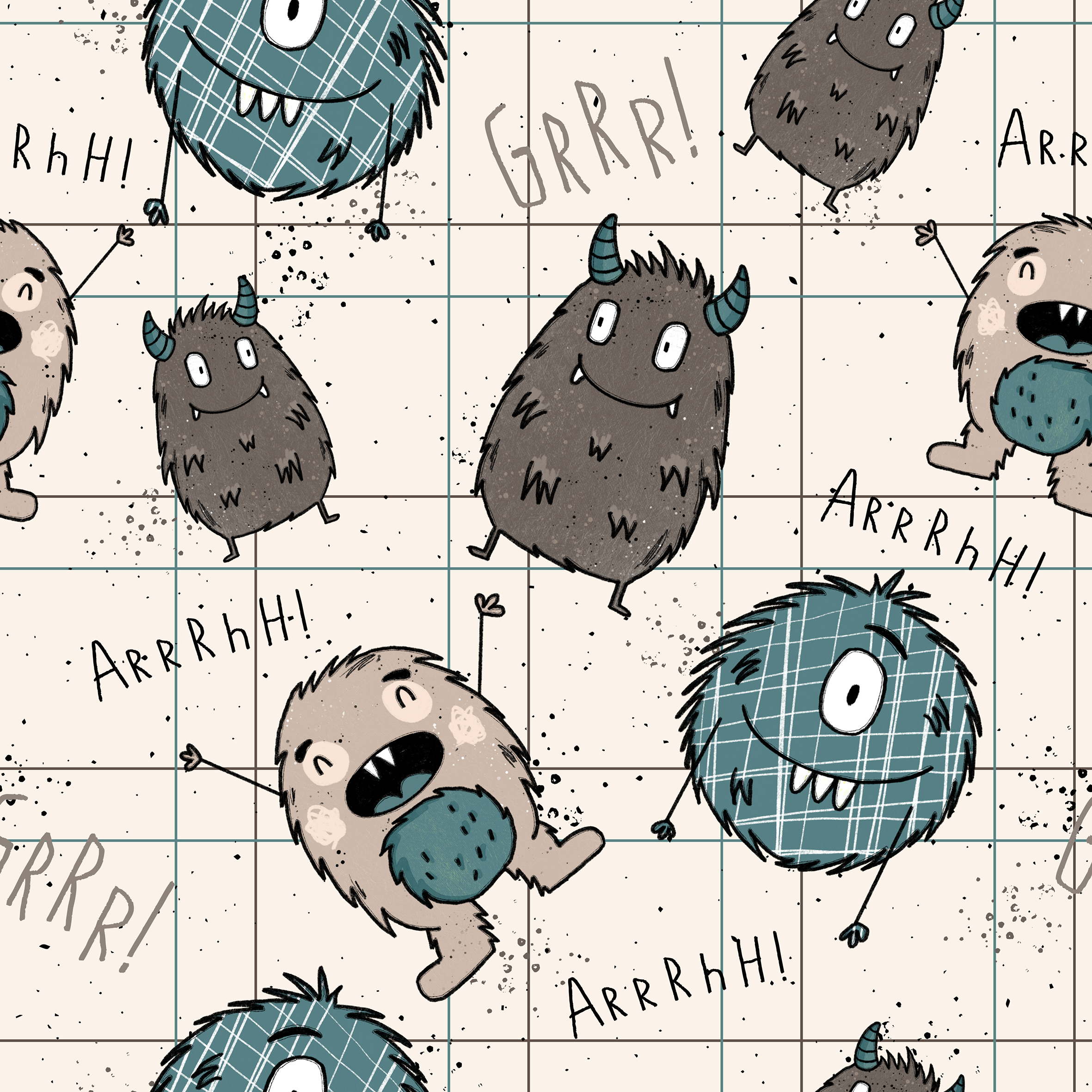 French Terry, Mini Monster, blau