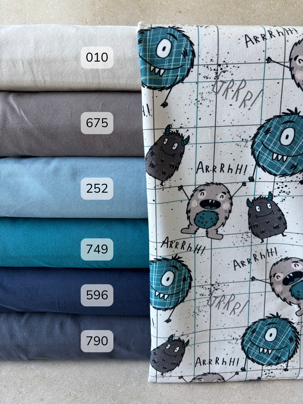 French Terry, Mini Monster, blau
